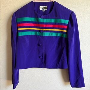 Petite Focus Vintage Colorful Striped Cropped Blazer
